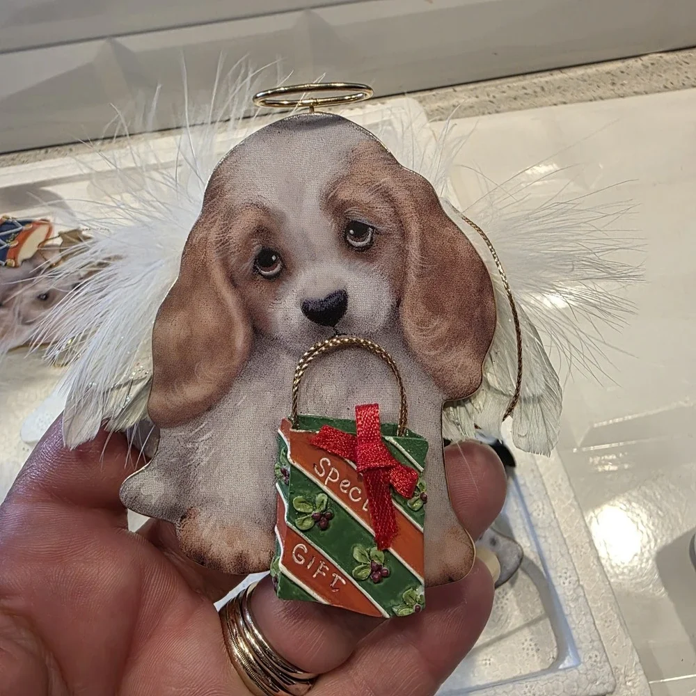 The Bradford Editions Heavenly Waggn Tails‎ Angel Dog Porcelain Ornaments 4pc